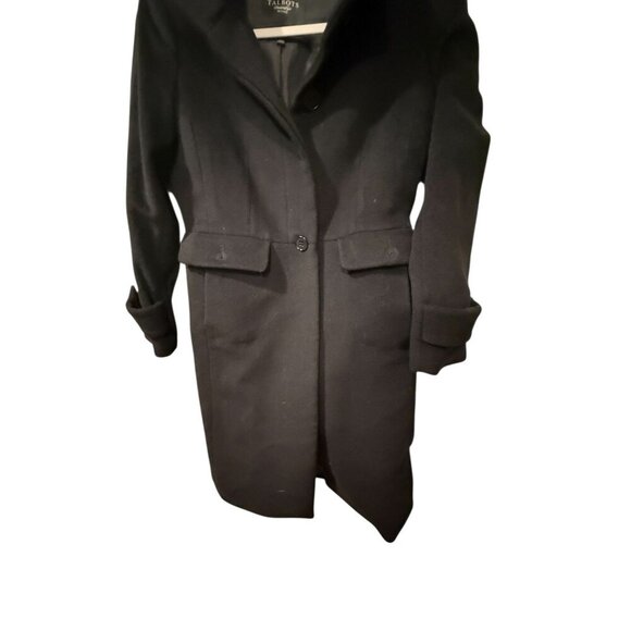 Talbots Womens Black Wool Blend Long Coat Size 6P With Button Front & Folded Cuf - Picture 3 of 8